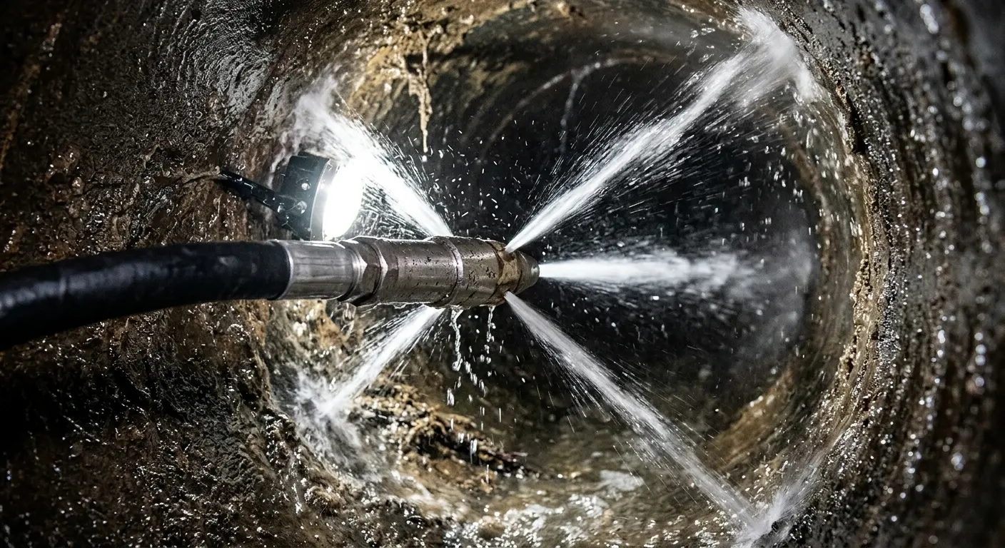 High-pressure hydro jetting nozzle cleaning sewer pipe for Storm Drain Cleaning in Delhi Hills